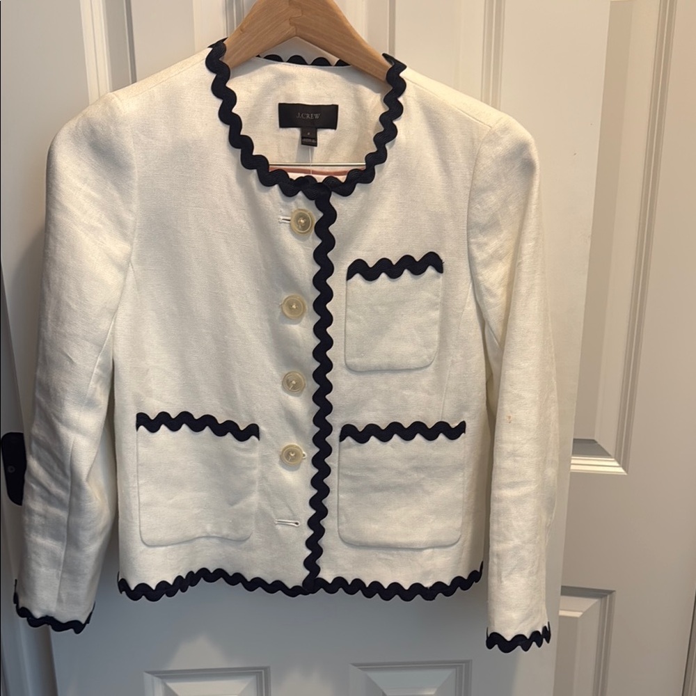 J. Crew White Linen Blazer with Classic Trim - NWT- size 2